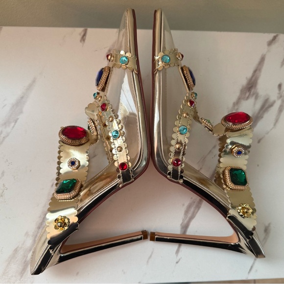 Azalea Wang Zya Multi Gem Stone Gold Stilettos, Size 10, NWOB - Picture 3 of 12